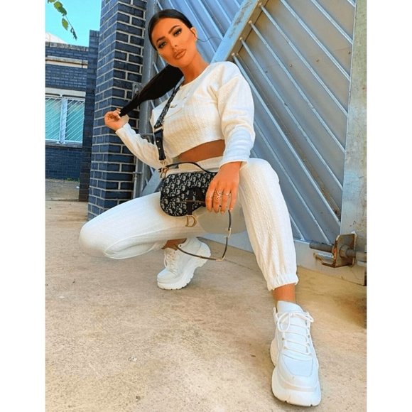 Quilted Long Sleeve Crop Top and Joggers Jogger Pants Two Piece Set - Picture 8 of 9